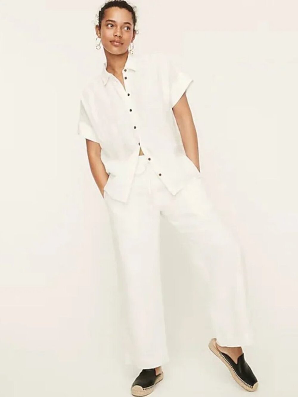 EUC - Baird McNutt Irish Linen for J Crew - White Relaxed Button Up Small Top
